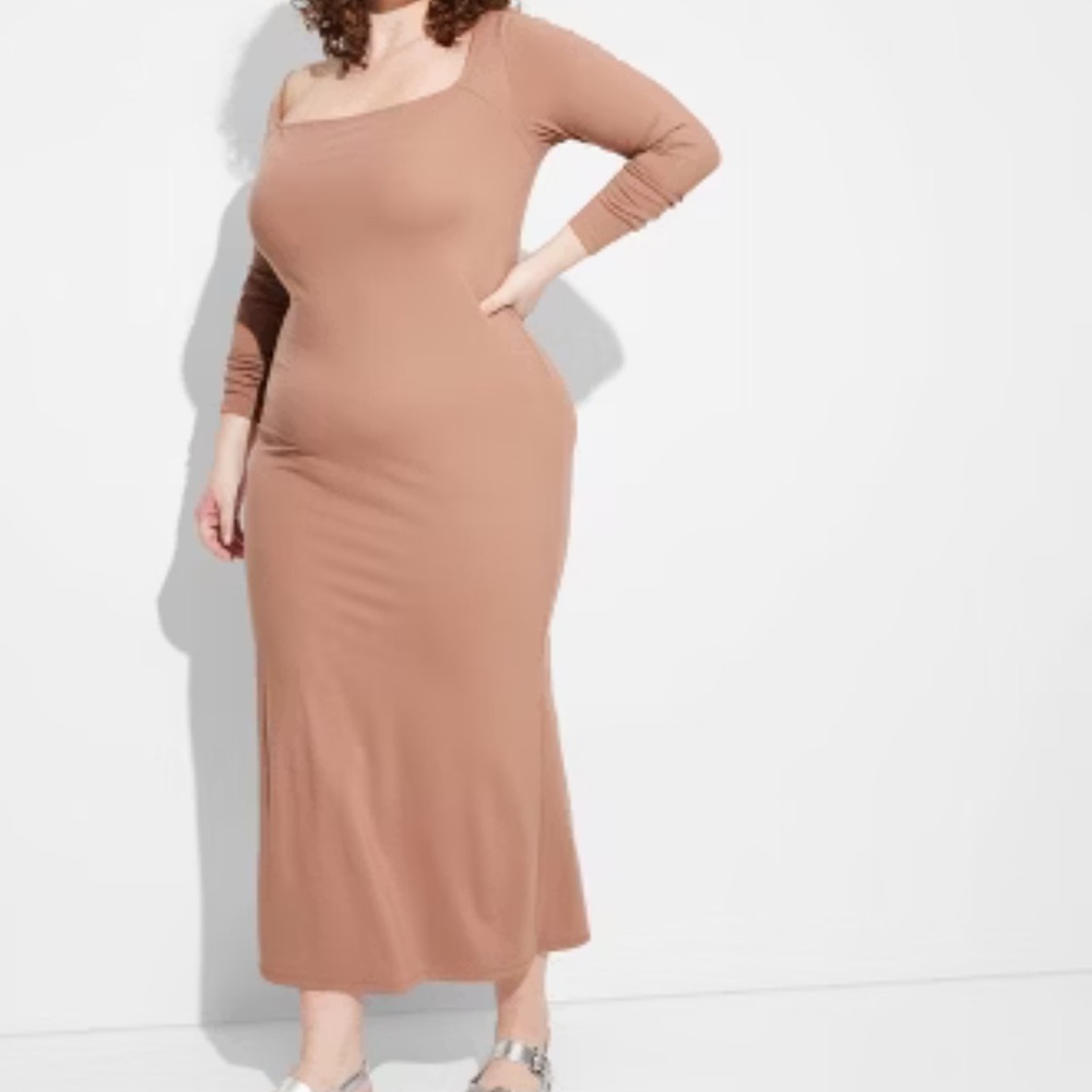 Wild Fable NWT Women’s Long Sleeve ButterBliss Maxi Bodycon Dress Dark Taupe - Picture 2 of 9